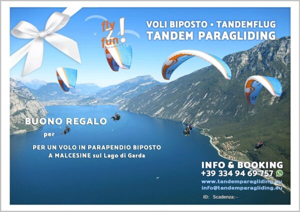 Fly2Fun buono regalo - Parapendio Biposto Lago di Garda Monte Baldo Malcesine